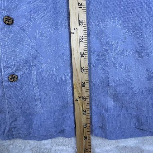 Tommy Bahama Silk Button Down Shirt Men's L Blue Palm Tree Tropical - Picture 9 of 14